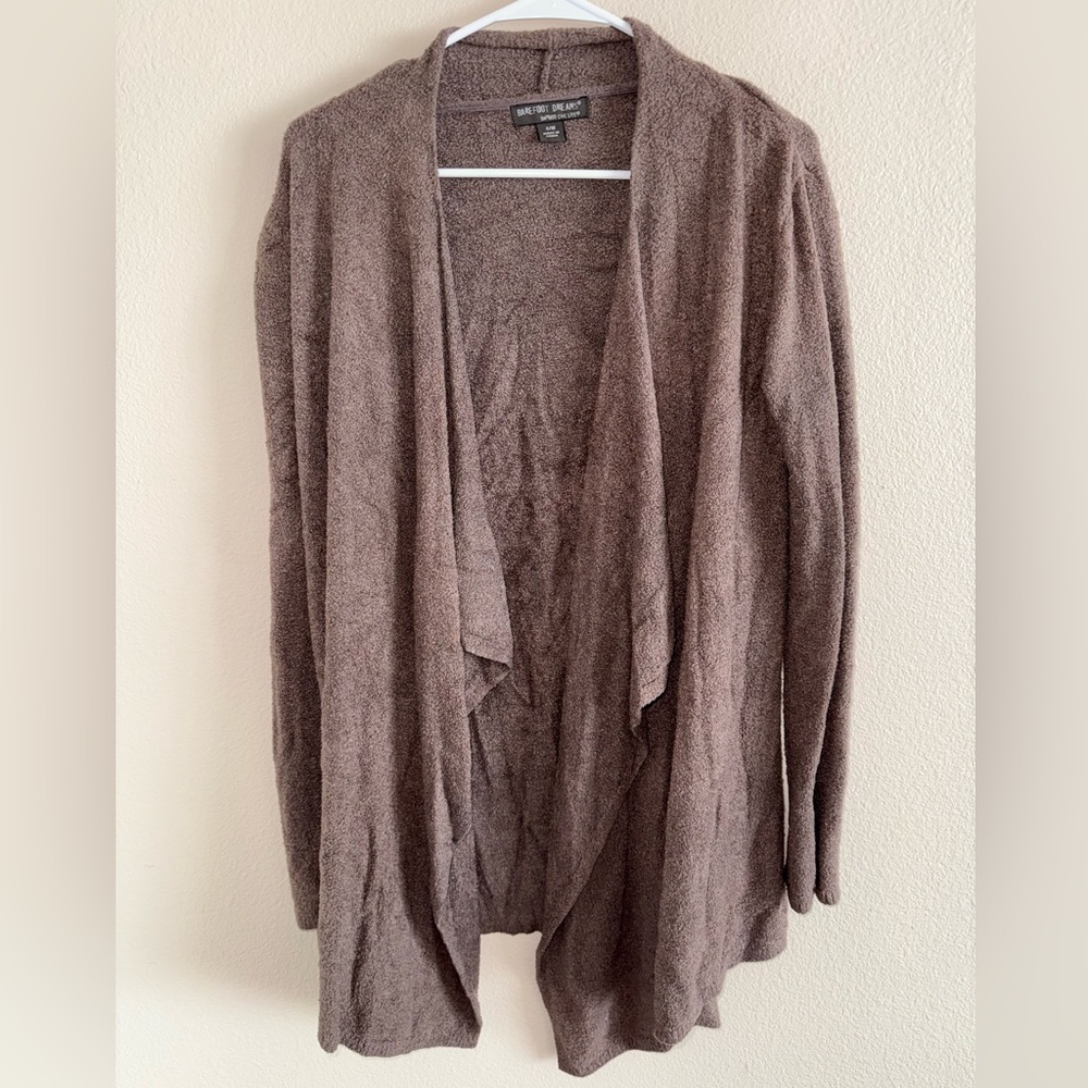 Barefoot‎ Dreams Bamboo Chic Lite Brown Open Front Waterfall Cardigan size S/M